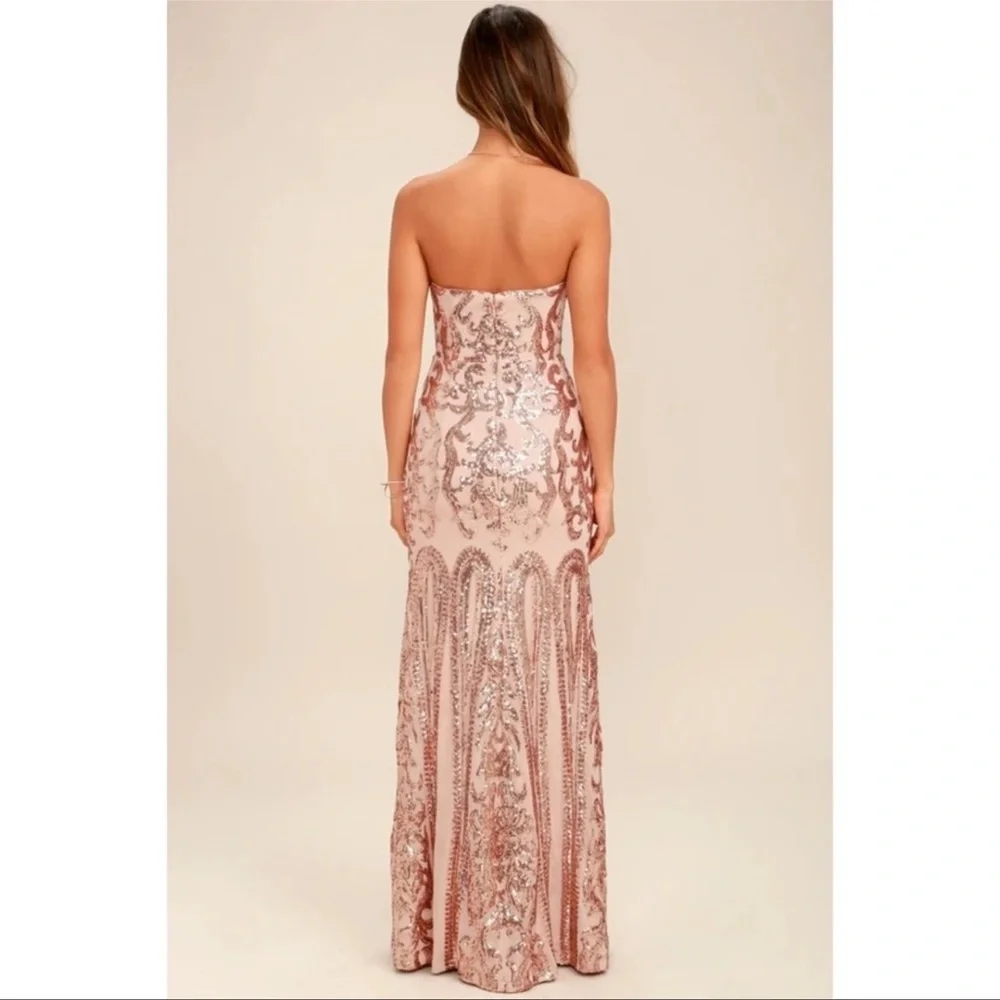 Bariano Rebecca Rose Gold Strapless Sequin Maxi Dress - Picture 3 of 10